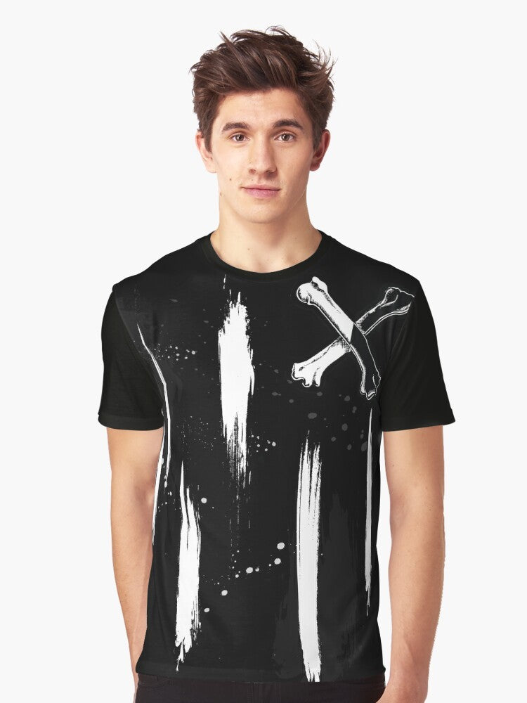 Descendants Carlos De Vil Black and White Brush Stroke Graphic T-Shirt - Men