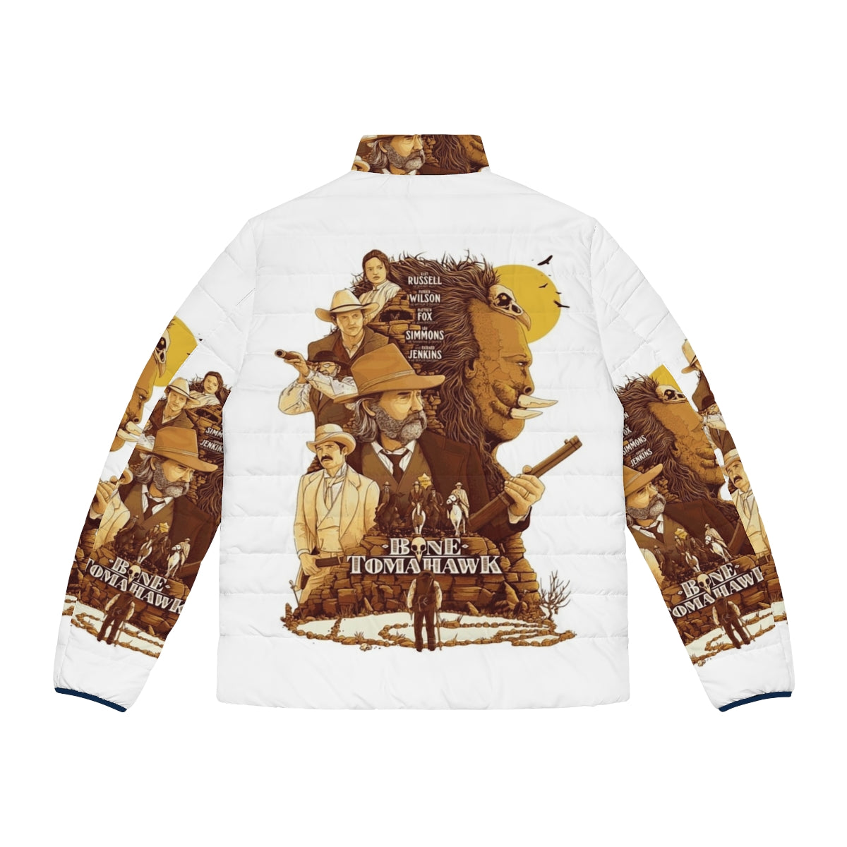 Bone Tomahawk Western Movie Puffer Jacket with Vintage Wild West Inspired Artwork - Back