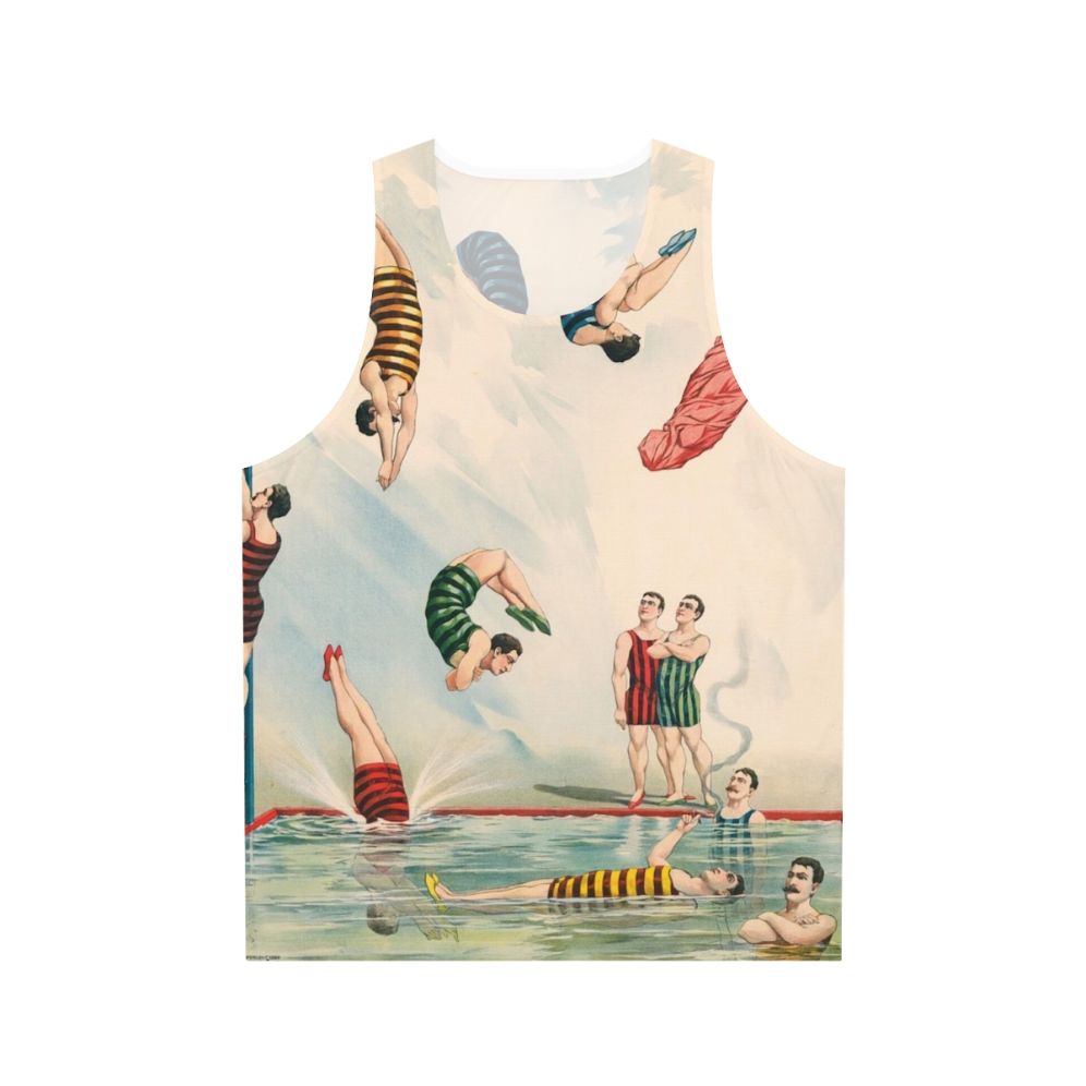 Vintage circus-inspired unisex tank top with colorful stripes