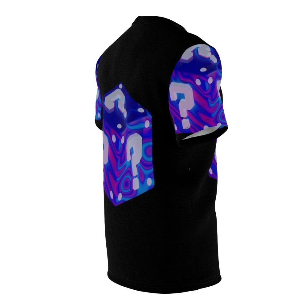 A white t-shirt featuring a vibrant, psychedelic-inspired abstract design in bold colors. - men right