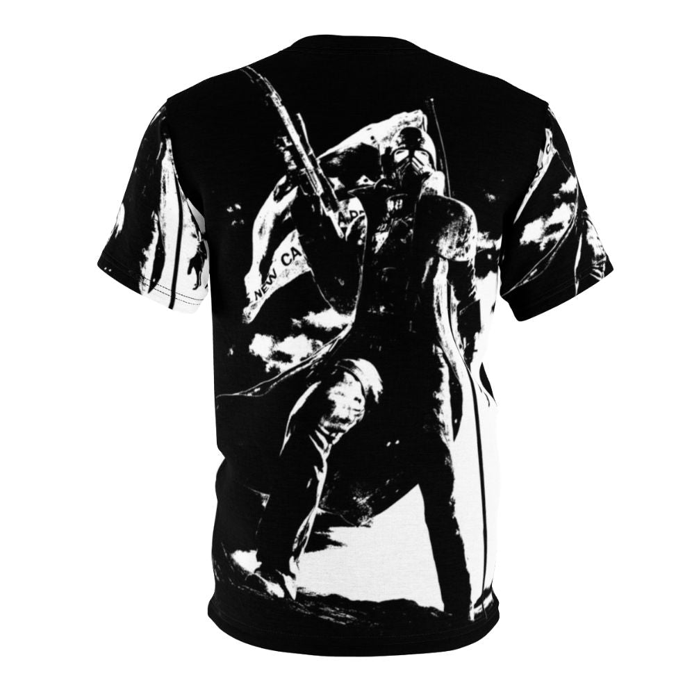 High-quality black and white NCR ranger flag design on a t-shirt, inspired by the Fallout New Vegas video game. - Back