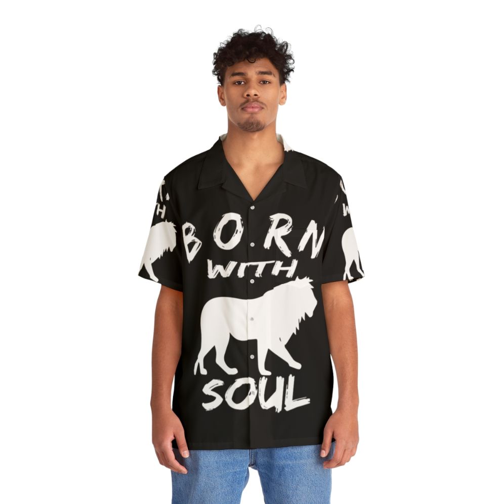 Born With Lion Soul Hawaiian Shirt with Lion Print Design - People Front