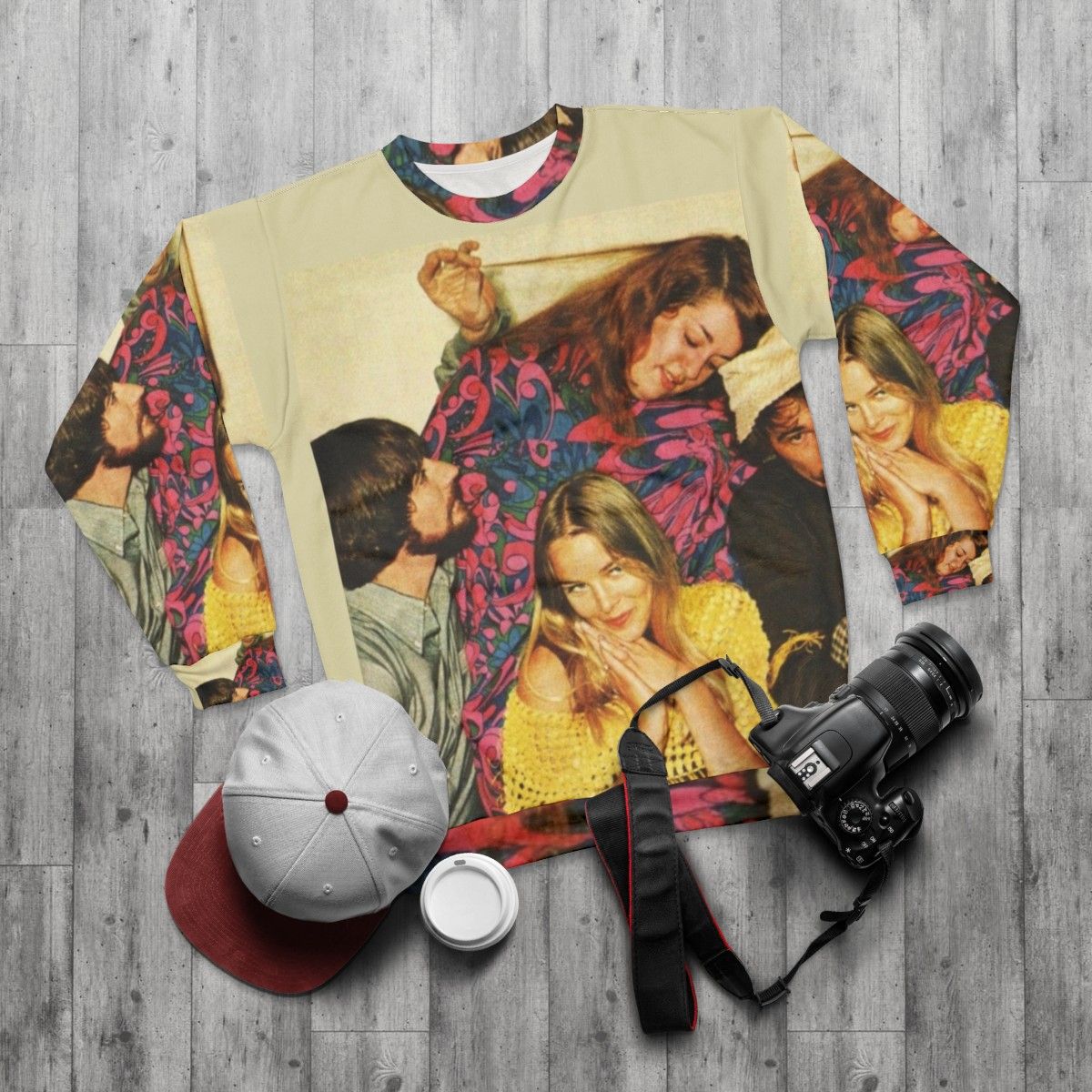 Vintage Mamas and Papas 1960s Sweatshirt with California Dreaming Design - flat lay