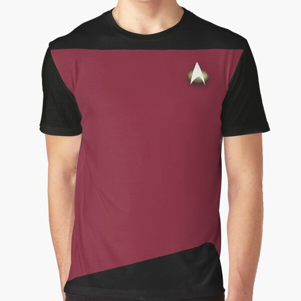 Futuristic command graphic t-shirt with science fiction and space travel design