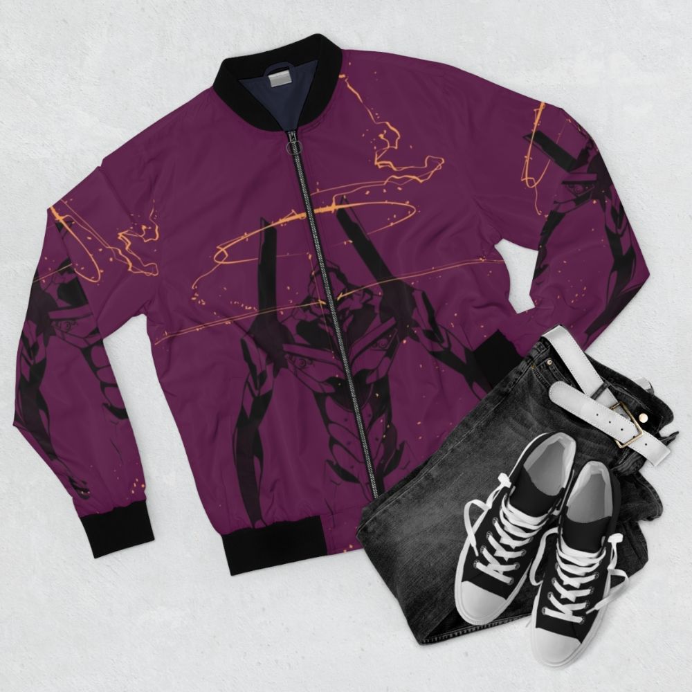 Evangelion Unit-01 Bomber Jacket - Flat lay