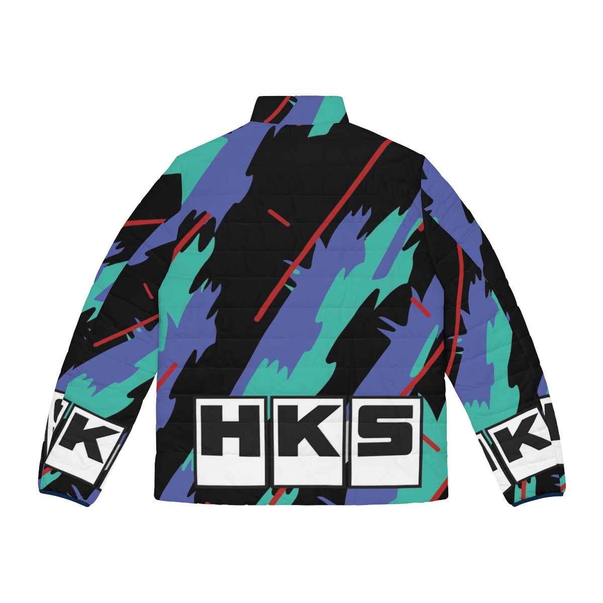 HKS Retro Pattern Puffer Jacket with JDM and Drifting Inspired Design - Back