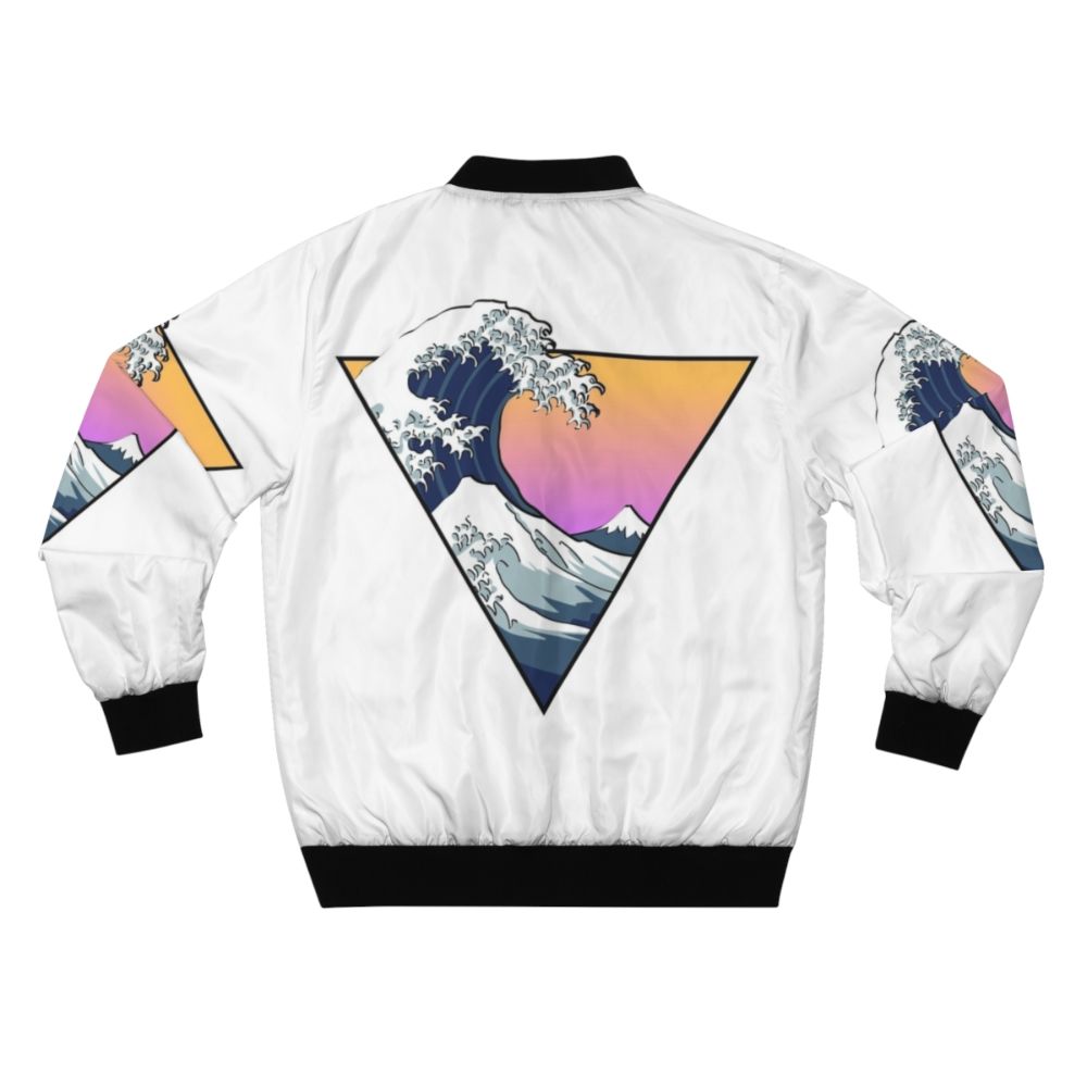 Aesthetic bomber jacket featuring the classic "Great Wave off Kanagawa" design by Japanese artist Hokusai - Back