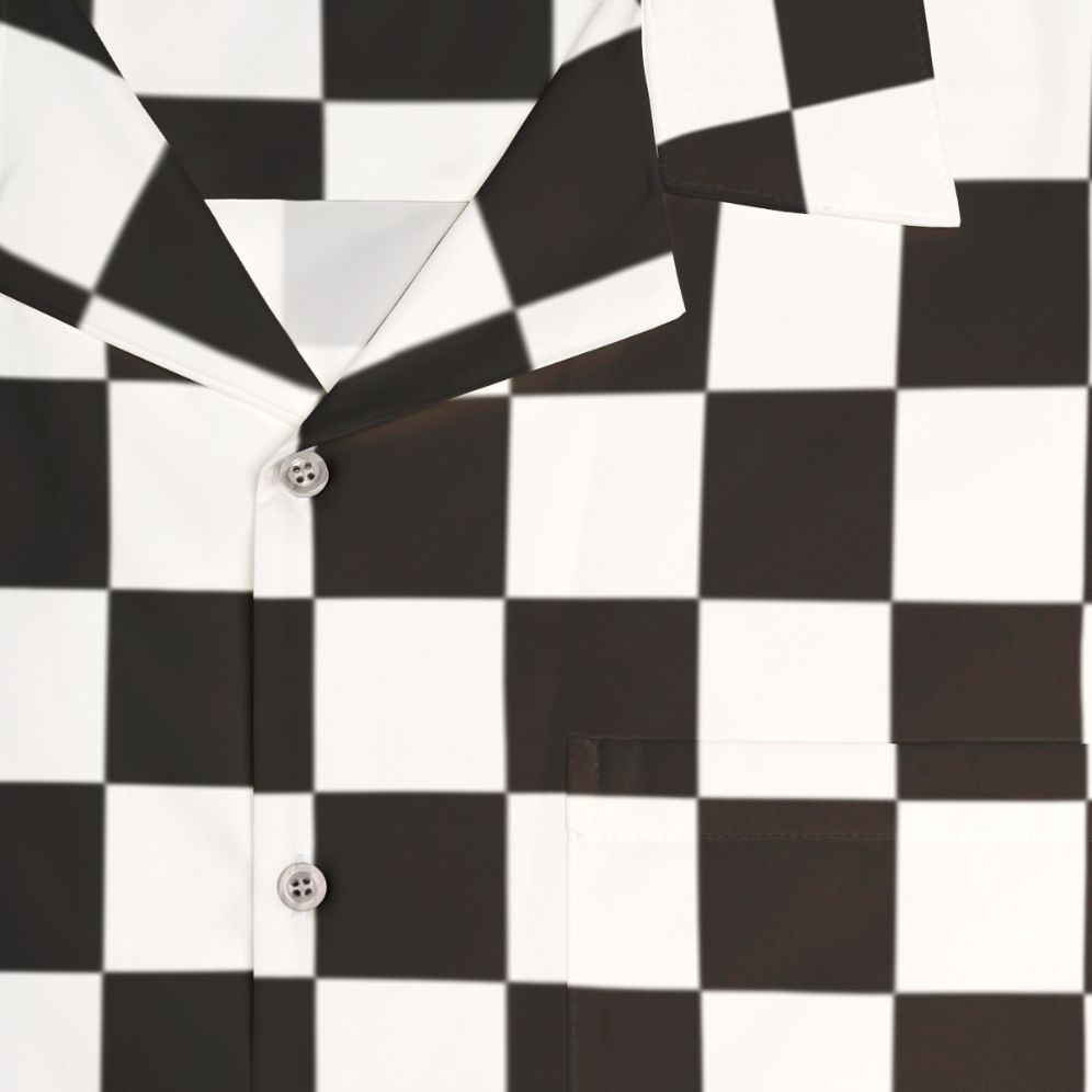 Black Checkerboard Hawaiian Shirt with Abstract Geometric Pattern - Detail