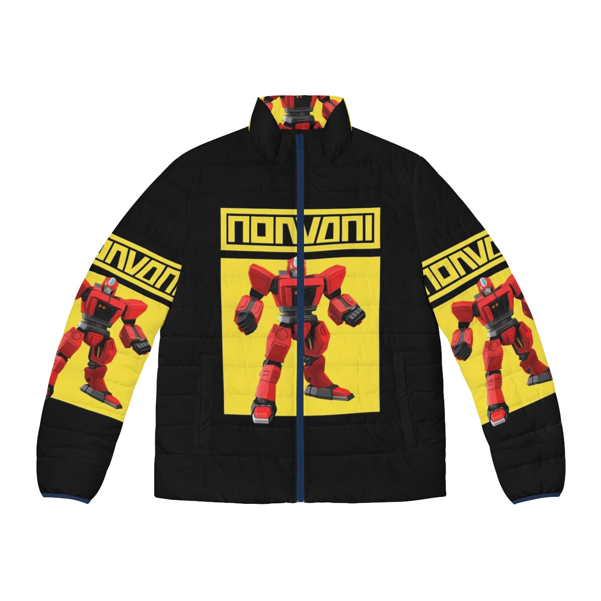 Robot Hero Puffer Jacket featuring a vibrant yellow design