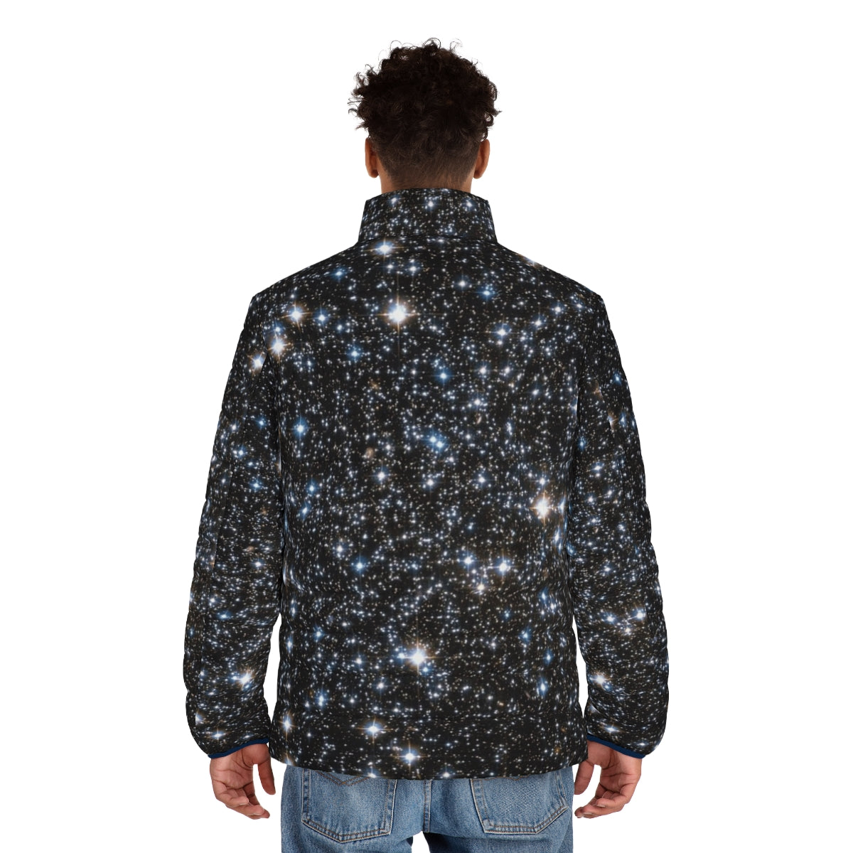 Glitter Galaxy Puffer Jacket featuring a stunning space-inspired design - men back