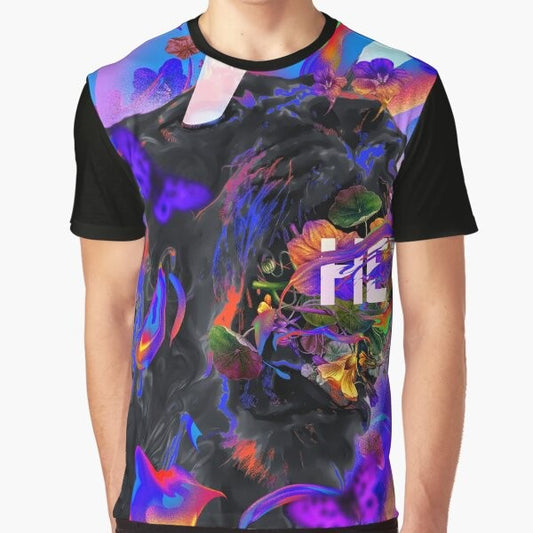 Vibrant and colorful graphic t-shirt featuring a wild tiger design