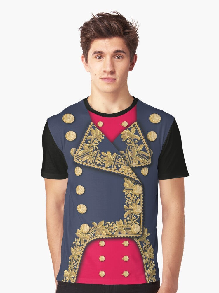 Napoleonic General Graphic T-Shirt featuring a vintage military uniform design in blue and red colors - Men