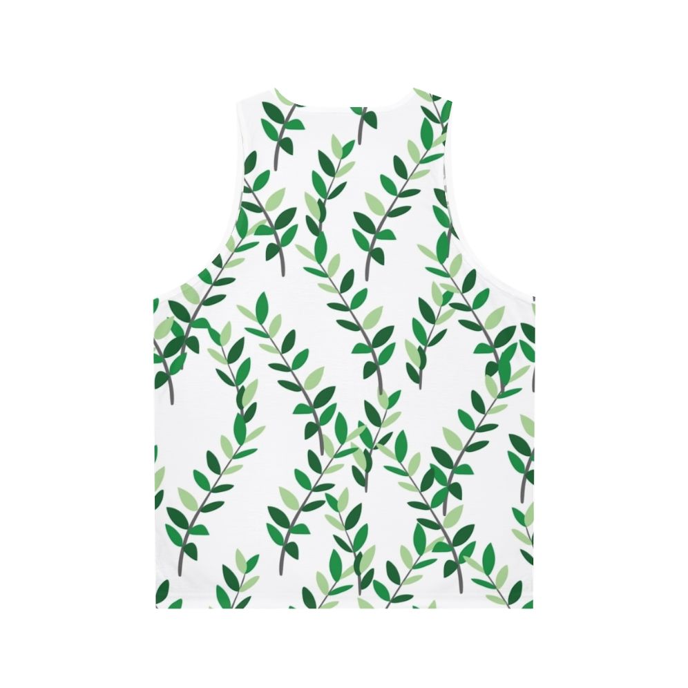 Unisex tank top with a botanical zz plant leaves design - Back