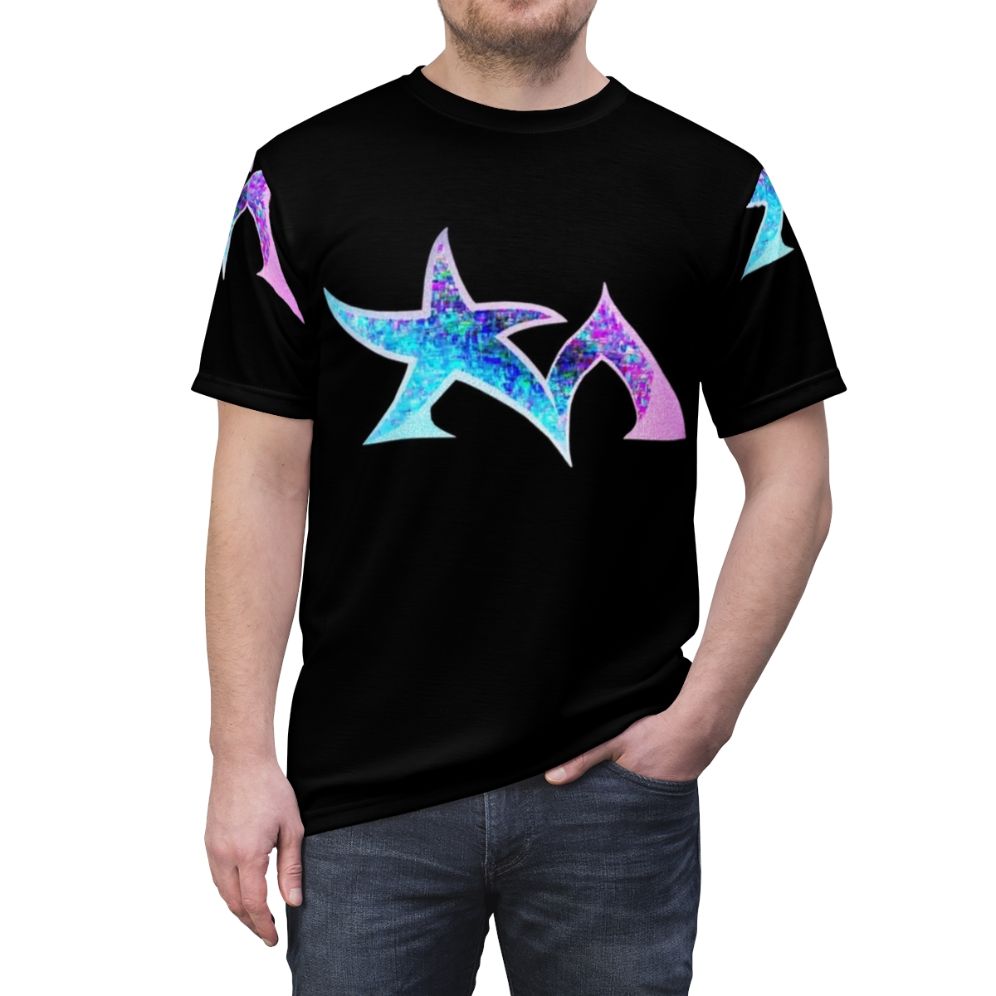 Retro psychedelic t-shirt with Star Madman band logo - men front