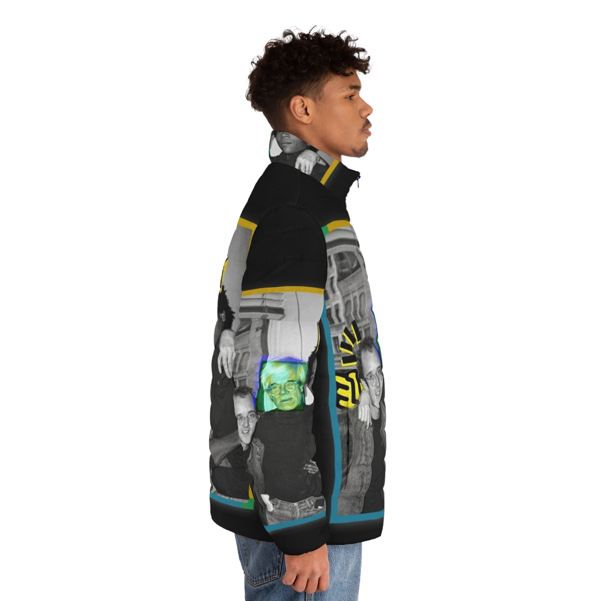 Vibrant puffer jacket with Andy Warhol-inspired photo print - men side right