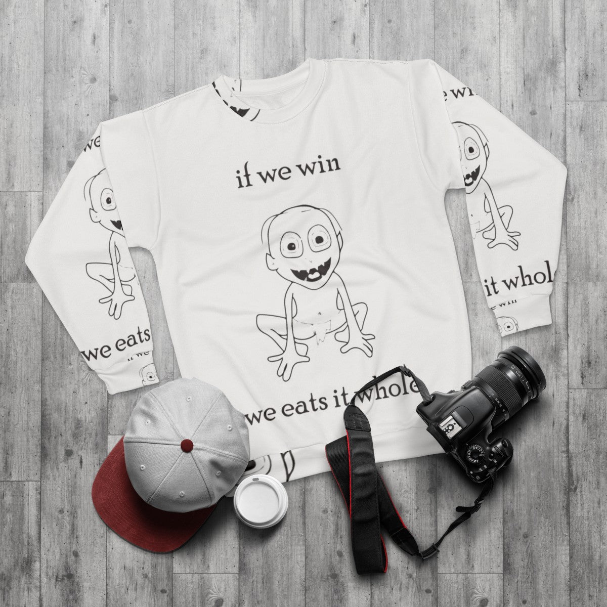 Gollum T-Shirt and Sweatshirt, Lord of the Rings Inspired Fashion - flat lay