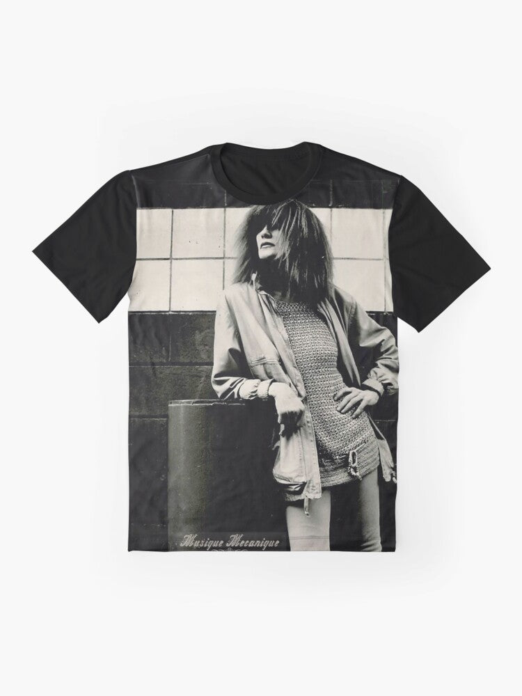 Musique Mécanique graphic t-shirt featuring the name of the acclaimed jazz composer Carla Bley - Flat lay