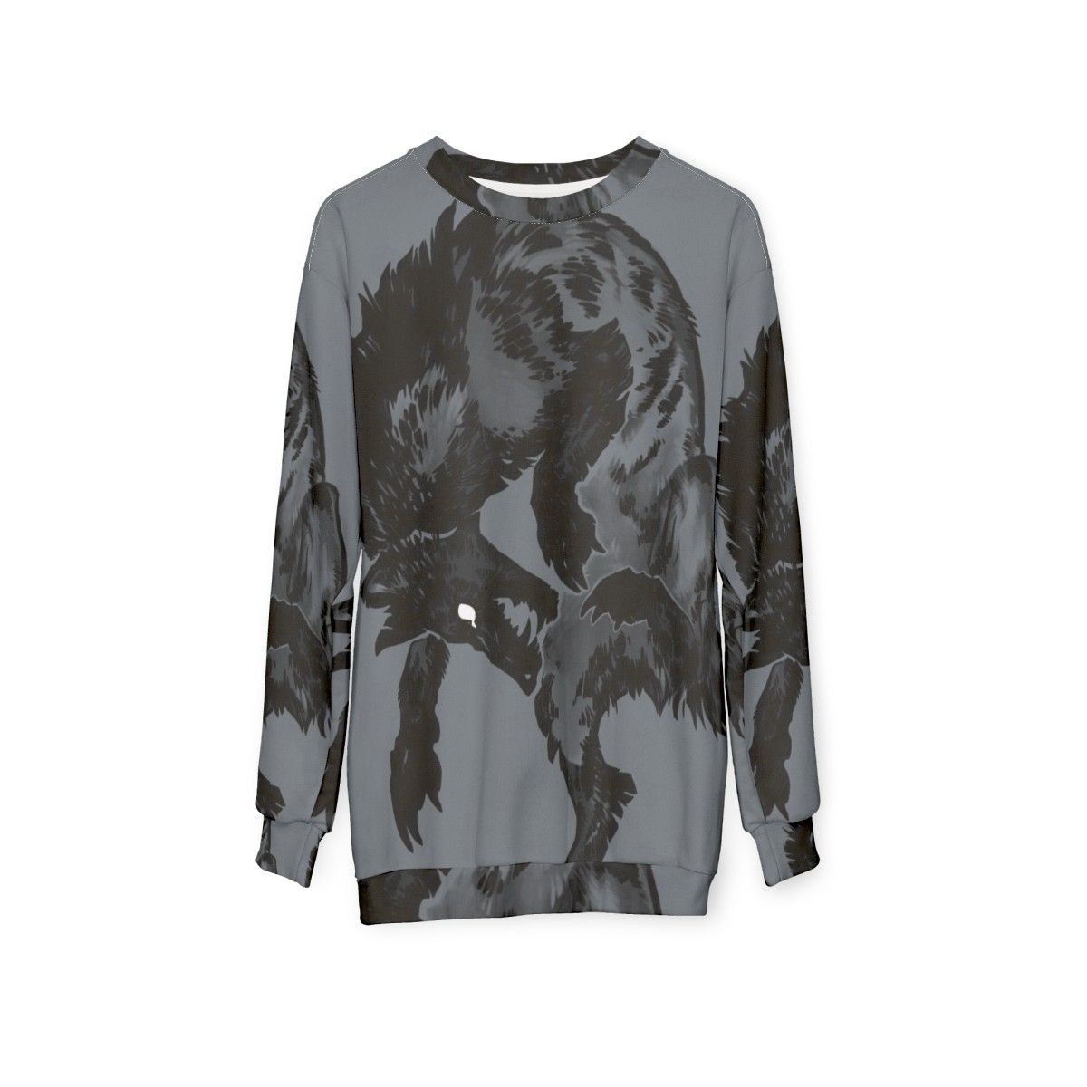 Hyena Sweatshirt featuring a creepy, furry animal design - hanging