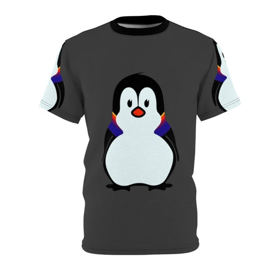 Vibrant penguin graphic t-shirt with abstract, nature-inspired design