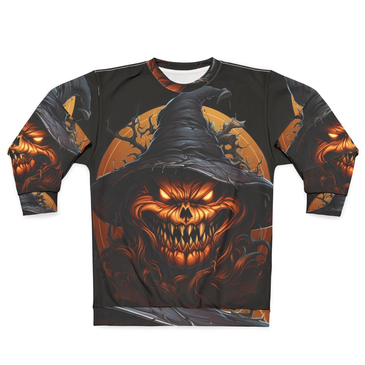 Sinister Halloween Pumpkin Sweatshirt with Demonic Pumpkin Design