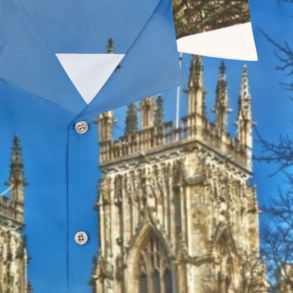 York Minster in England captured in a breathtaking HDR photograph, showcased on a vibrant Hawaiian shirt - Detail