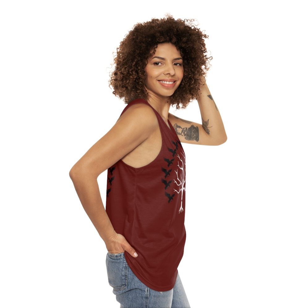 House Blackwood Unisex Tank Top featuring a direwolf sigil design - women side