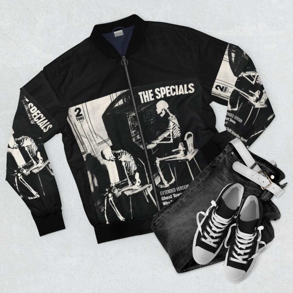 The Specials Ghost Town Bomber Jacket featuring the iconic ska-punk band - Flat lay