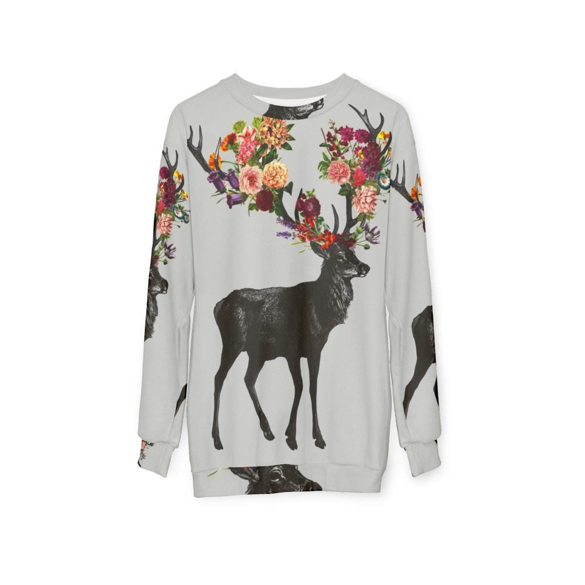 Floral sweatshirt with a nature-inspired deer design - hanging