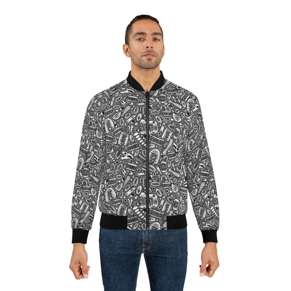 Crinoid fossil pattern bomber jacket with an 18th century ink drawing design - Lifestyle