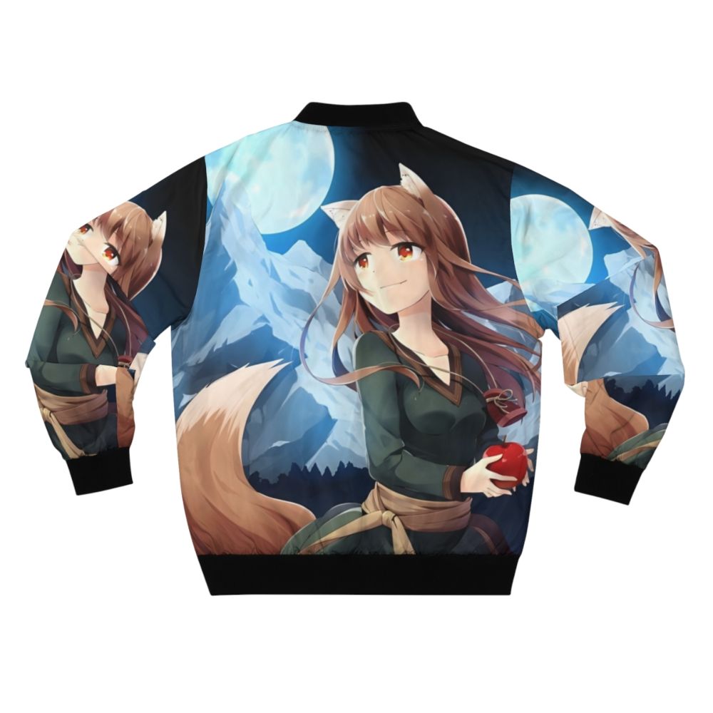 Spice and Wolf Horo Anime Bomber Jacket featuring a watercolor design of the wolf goddess Horo - Back