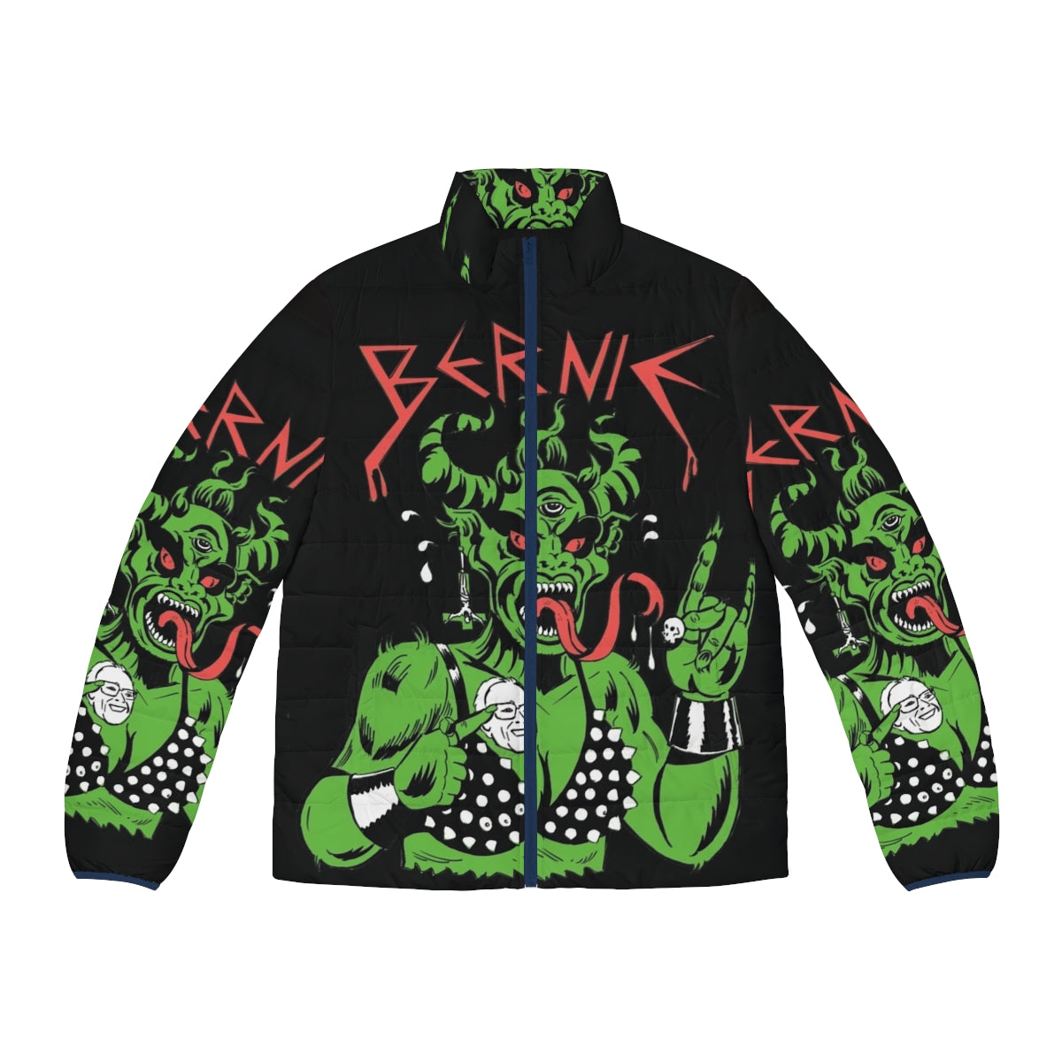 Bernie Sanders inspired puffer jacket with socialist and political imagery