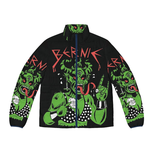 Bernie Sanders inspired puffer jacket with socialist and political imagery