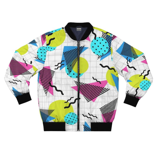 80s retro geometric bomber jacket in colorful geometric pattern