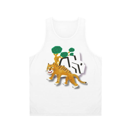 Retro tiger with comedic expression on unisex tank top