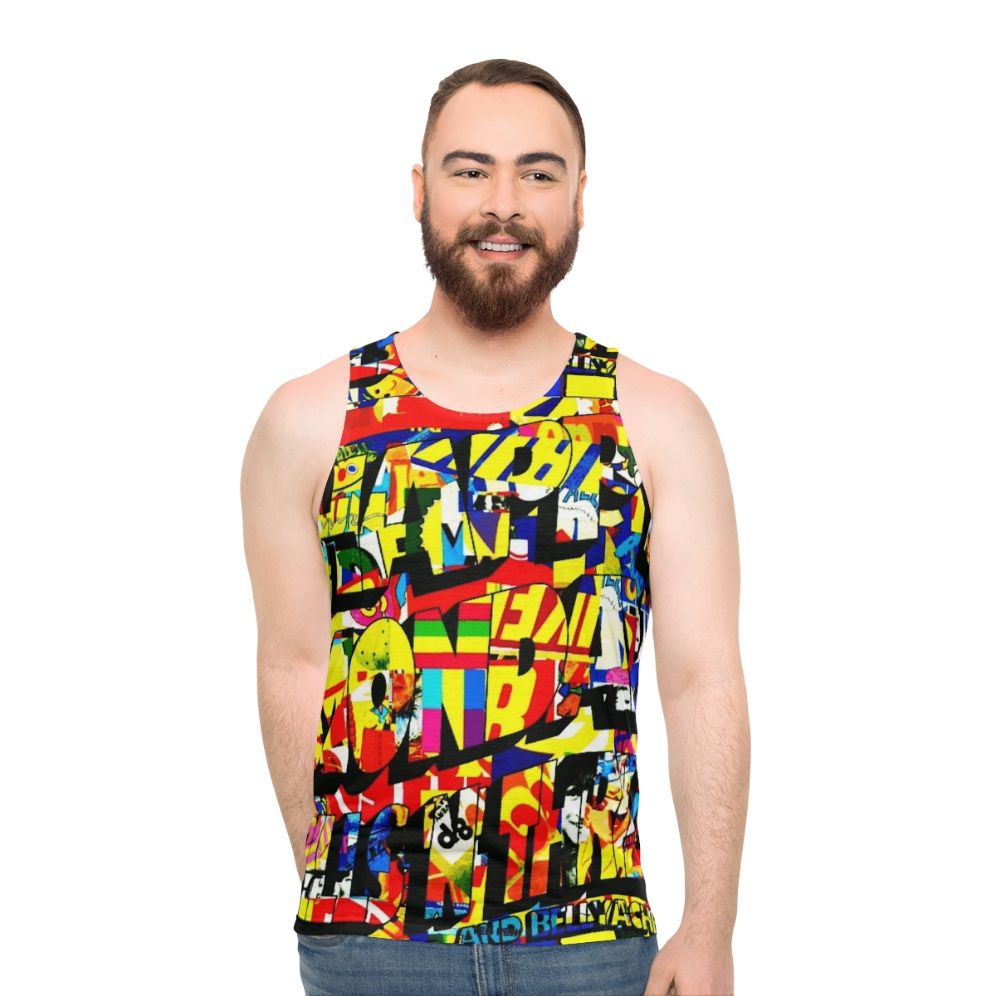 Happy Mondays unisex tank top with wallpaper design - men