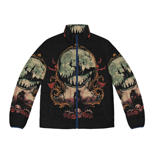 Castlevania-inspired puffer jacket featuring vampire hunter design