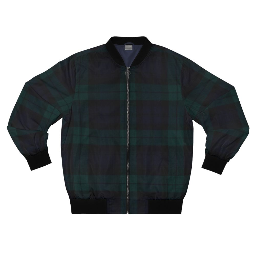 Black Watch Scottish tartan bomber jacket with plaid pattern and Scottish crest