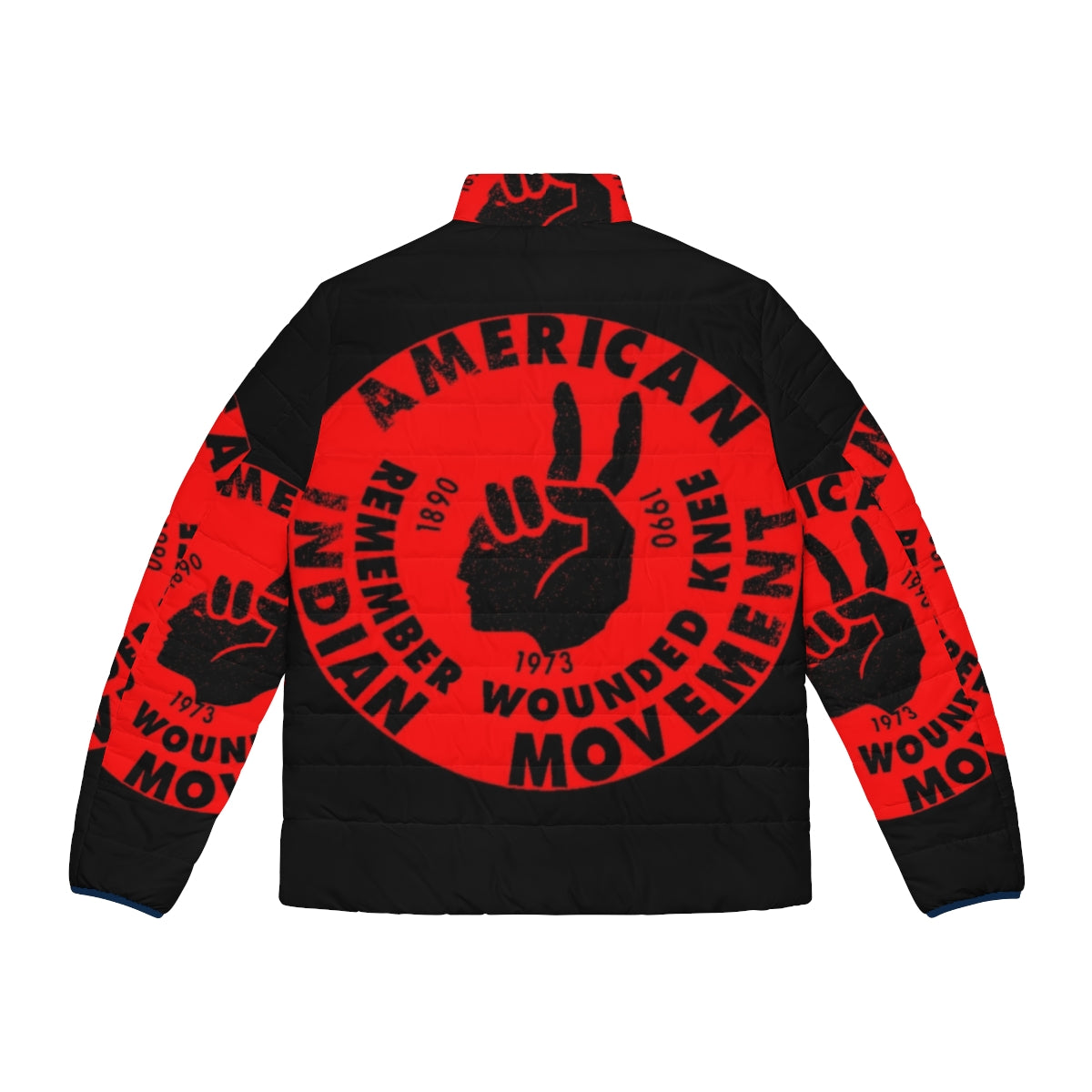 Aim American Indian Movement puffer jacket featuring focus keywords - Back