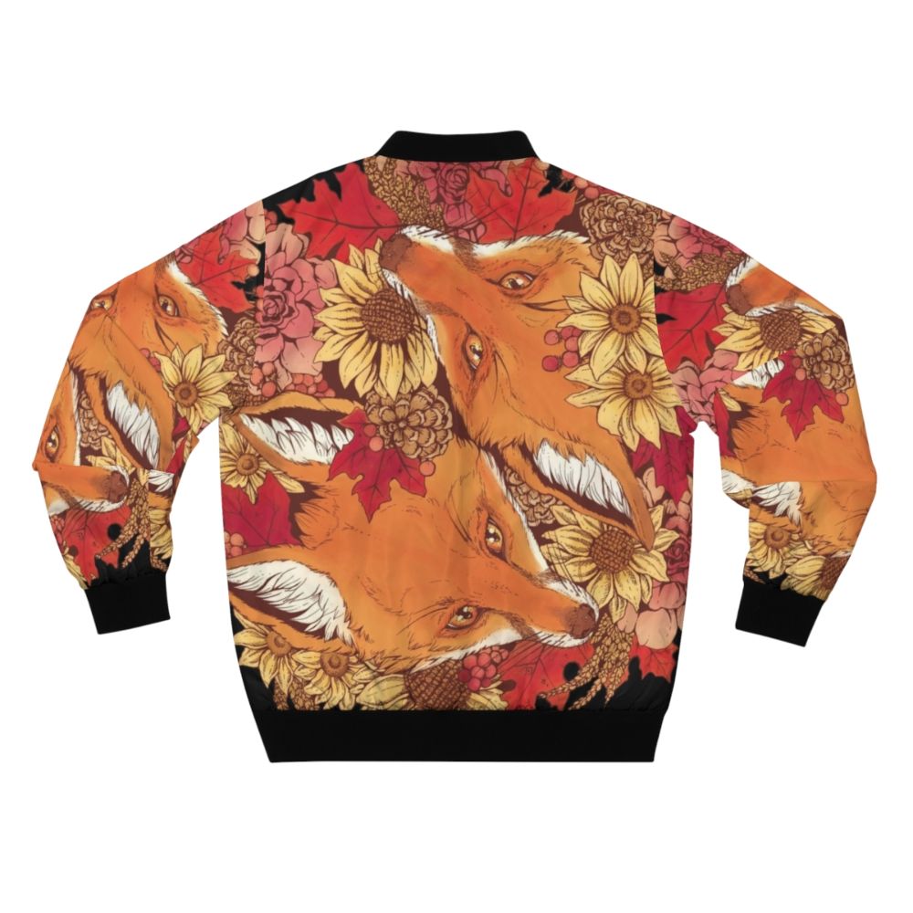 Autumn Fox Bloom Bomber Jacket with sunflowers and pinecones - Back