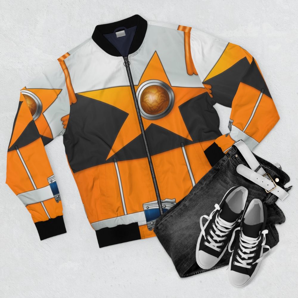 SasoriOrange Bomber Jacket - Stylish and Vibrant Superhero-Inspired Outerwear - Flat lay