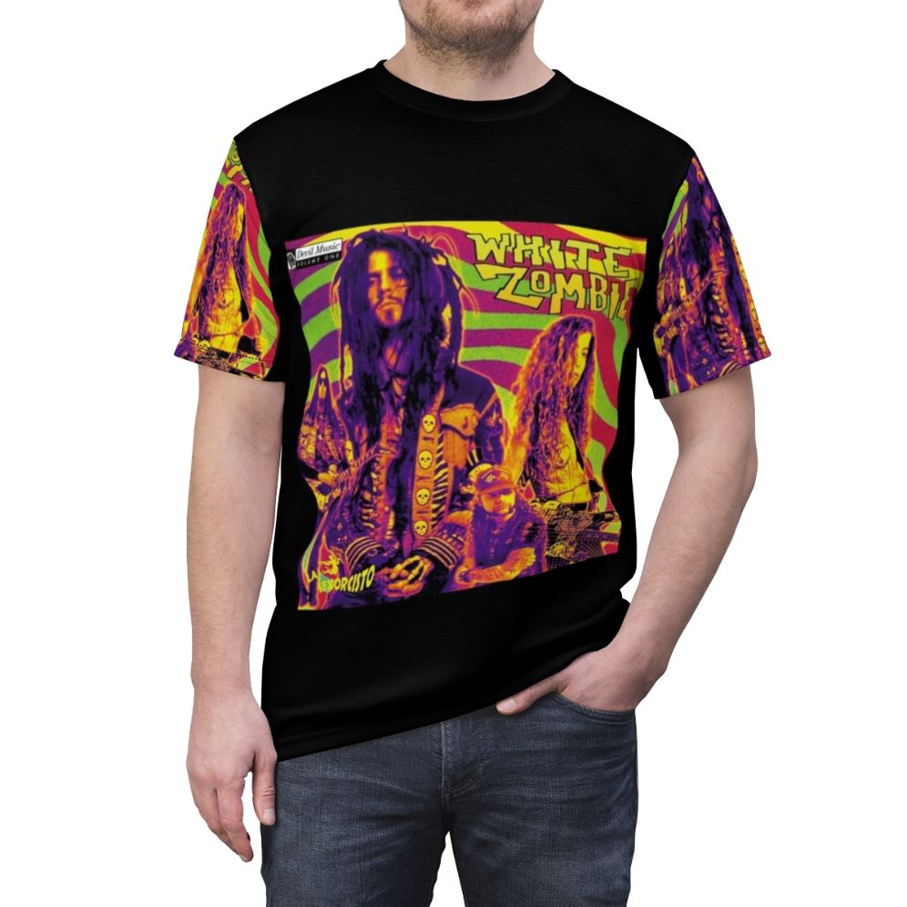 Inspired Horror Tribute Art T-Shirt featuring a design inspired by Captain Spaulding from Rob Zombie's horror films. - men front