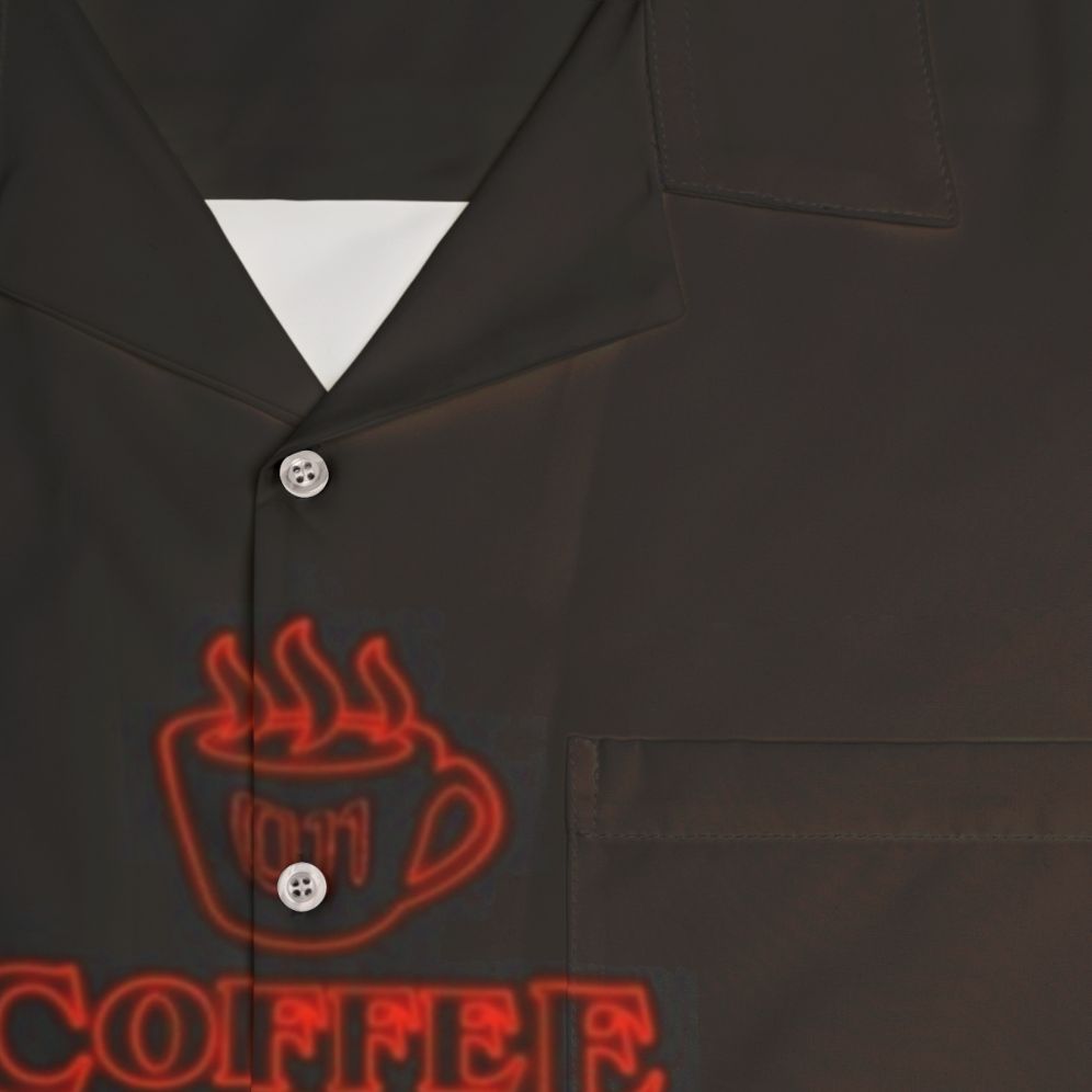 Stranger Things Coffee Contemplation Hawaiian Shirt featuring Hopper and the tropical vibe - Detail