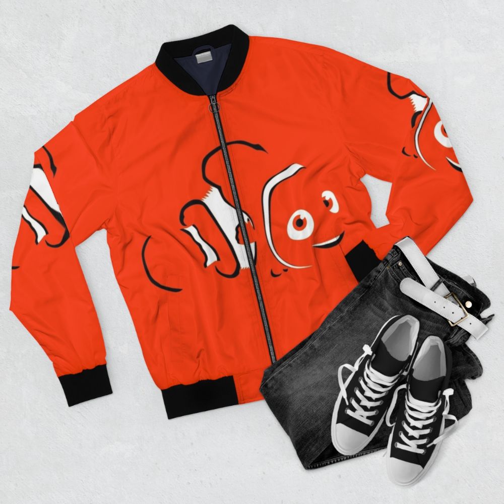 Dory Inspired Marti Bomber Jacket with Finding Nemo Characters - Flat lay