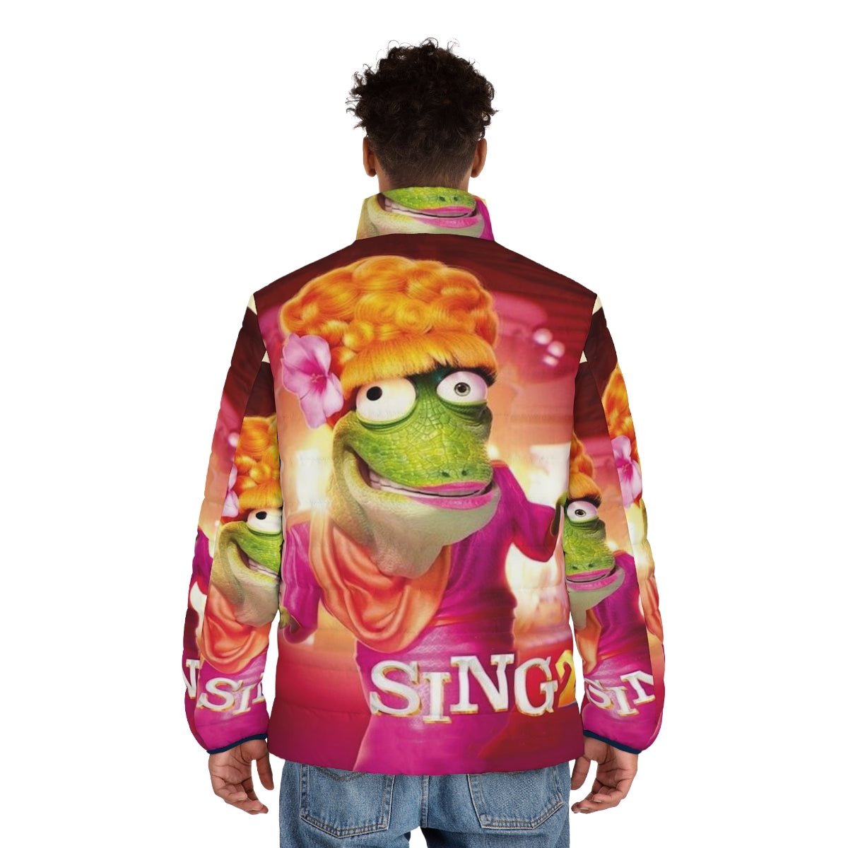 Sing 2 puffer jacket featuring characters from the animated movie - men back