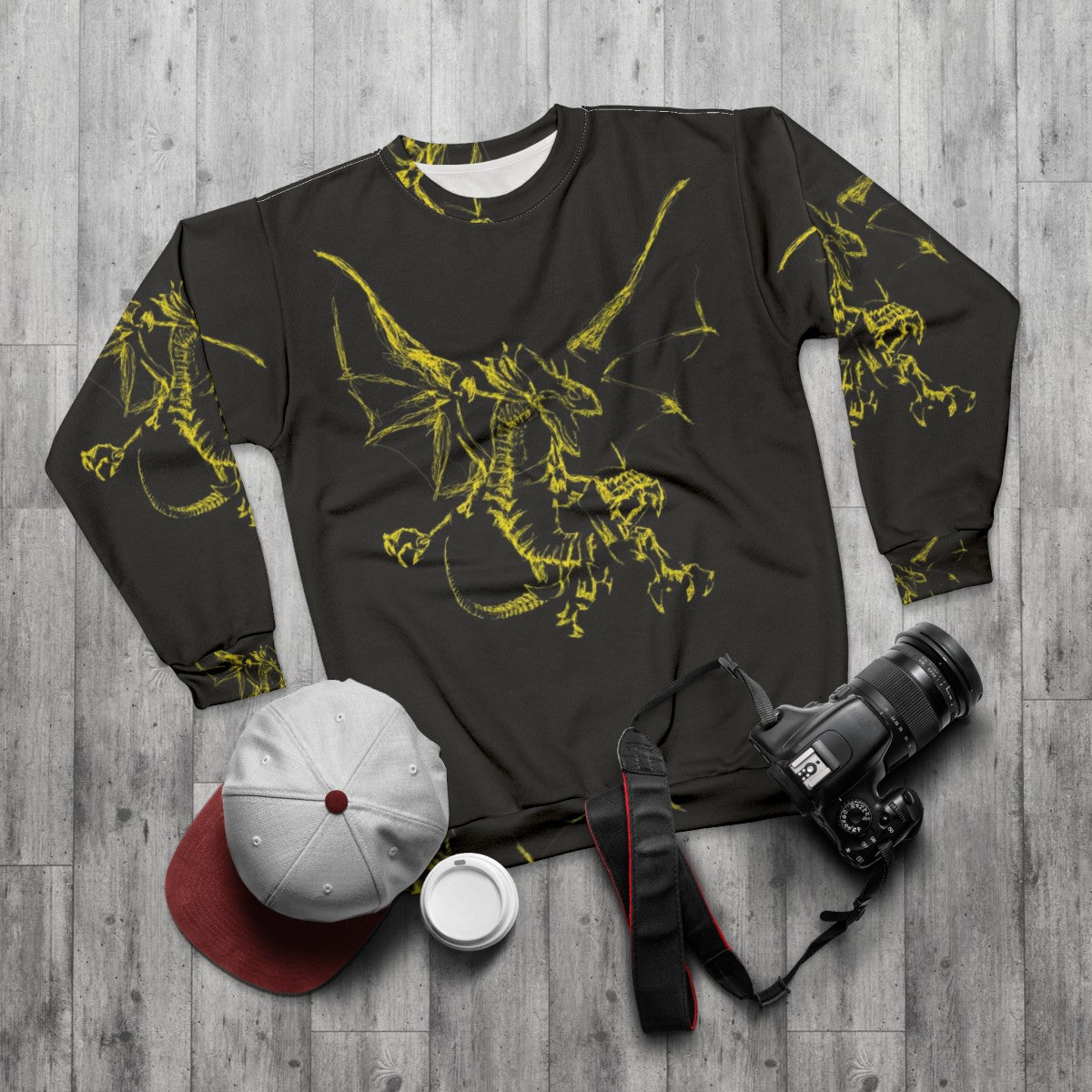 Mystic lightning dragon sweatshirt featuring a cool, unique design of a legendary animal - flat lay