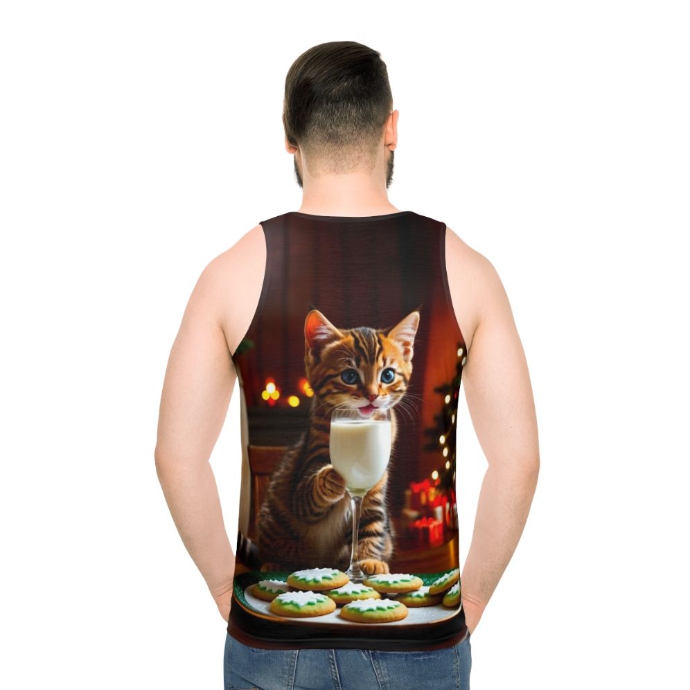 Santa's Secret Helper Unisex Christmas Cat Tank Top - men back