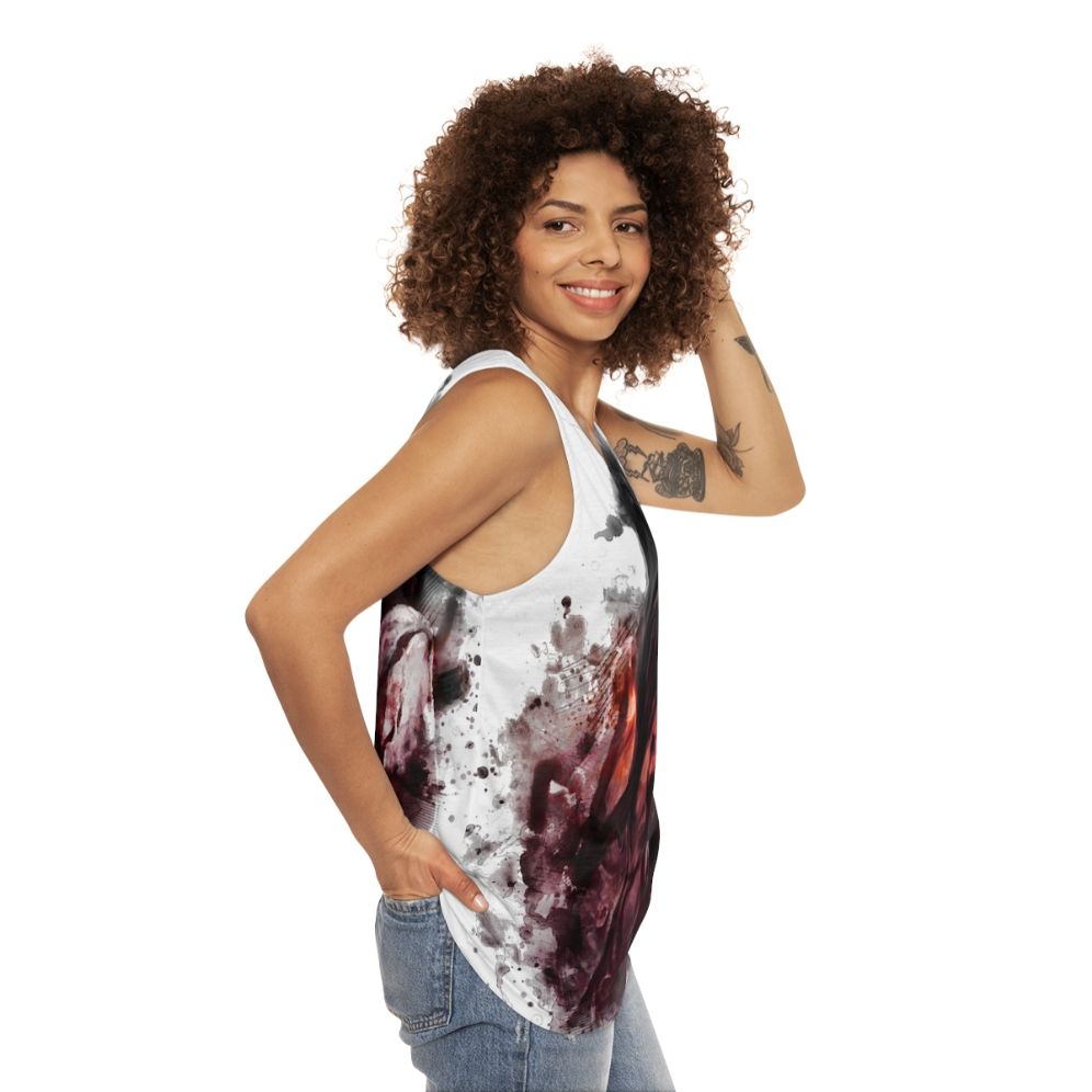 Darkwood Unisex Tank Top with Horror-Themed Design - women side