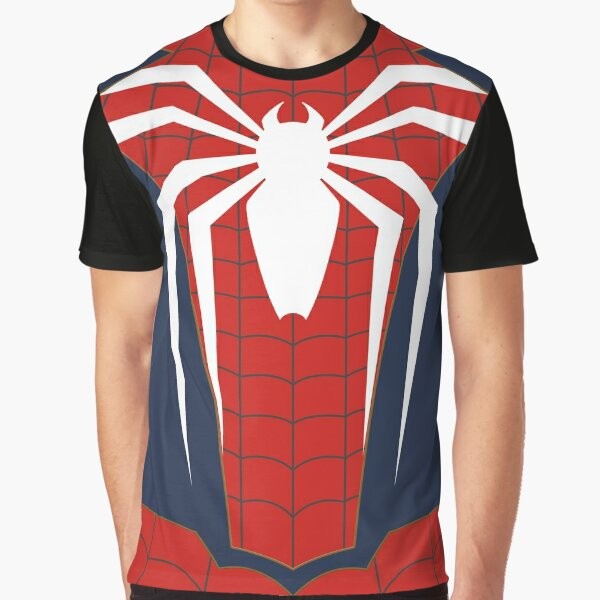 Spider Man graphic t-shirt featuring the White Spider logo from the Insomniac video game