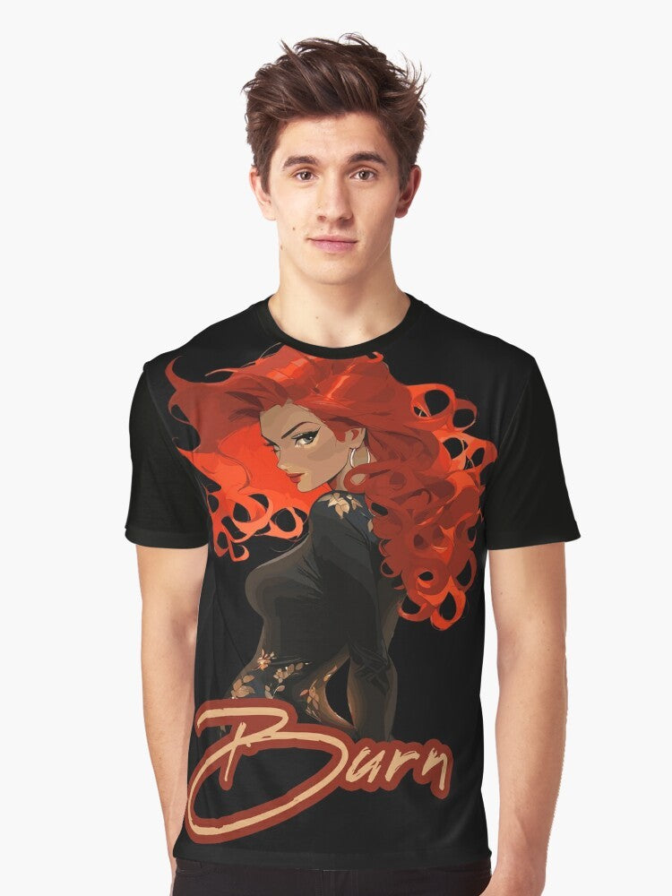 Burn Graphic T-Shirt with Fiery Design and Attractive Model - Men