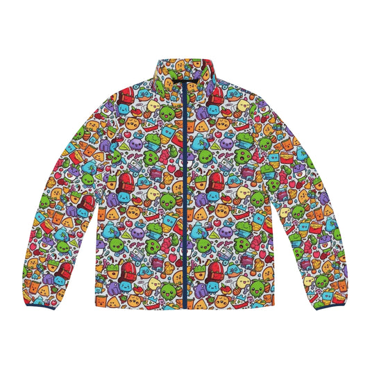 Hobbies Puffer Jacket with cartoon animals and abstract patterns